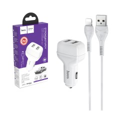 Hoco Z36 Leader Car Charger Dual Port Lightning Cable Set 1m White Hoco Z36 Leader Car Charger Dual Port Lightning Cable Set 1m White